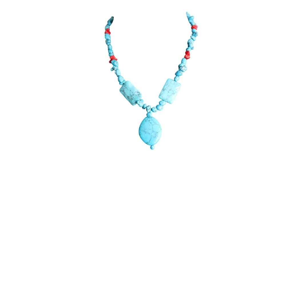 Vintage 90s Y2K Faux Turquoise Pebble Stone Pendant Teardrop Nugget Necklace - Picture 7 of 7